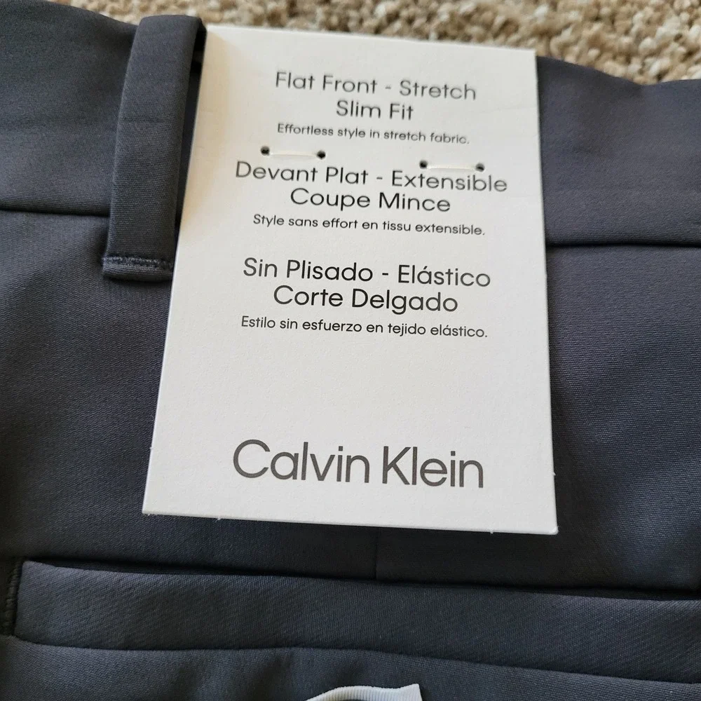 Calvin Klein Kids Flat Front Stretch Slim Fit Pants‎ Gray Size 10 Regular NWT